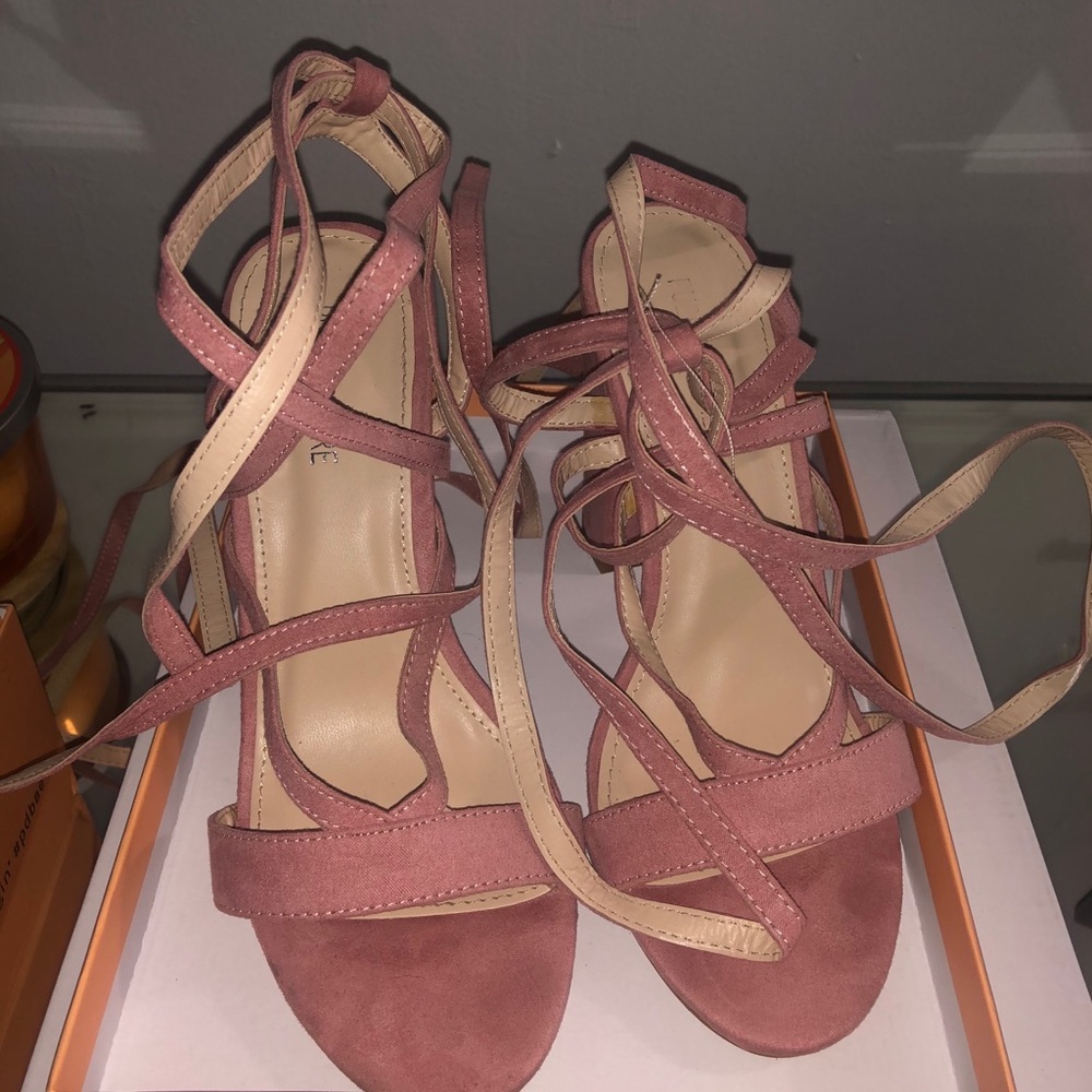 Public Desire Baby Pink Lace Up Heels